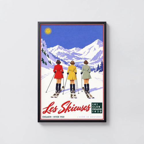 Vintage 1930 Les Skieuses Engadin Ski Print, Poster