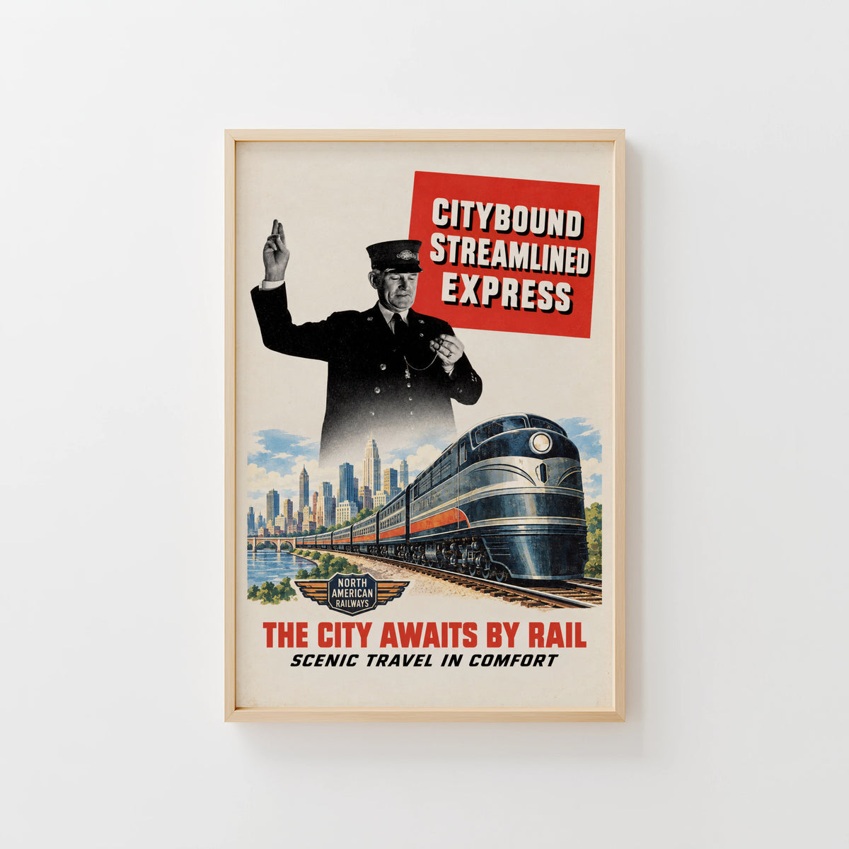 Vintage Train Print Poster, Streamlined Express Wall Art