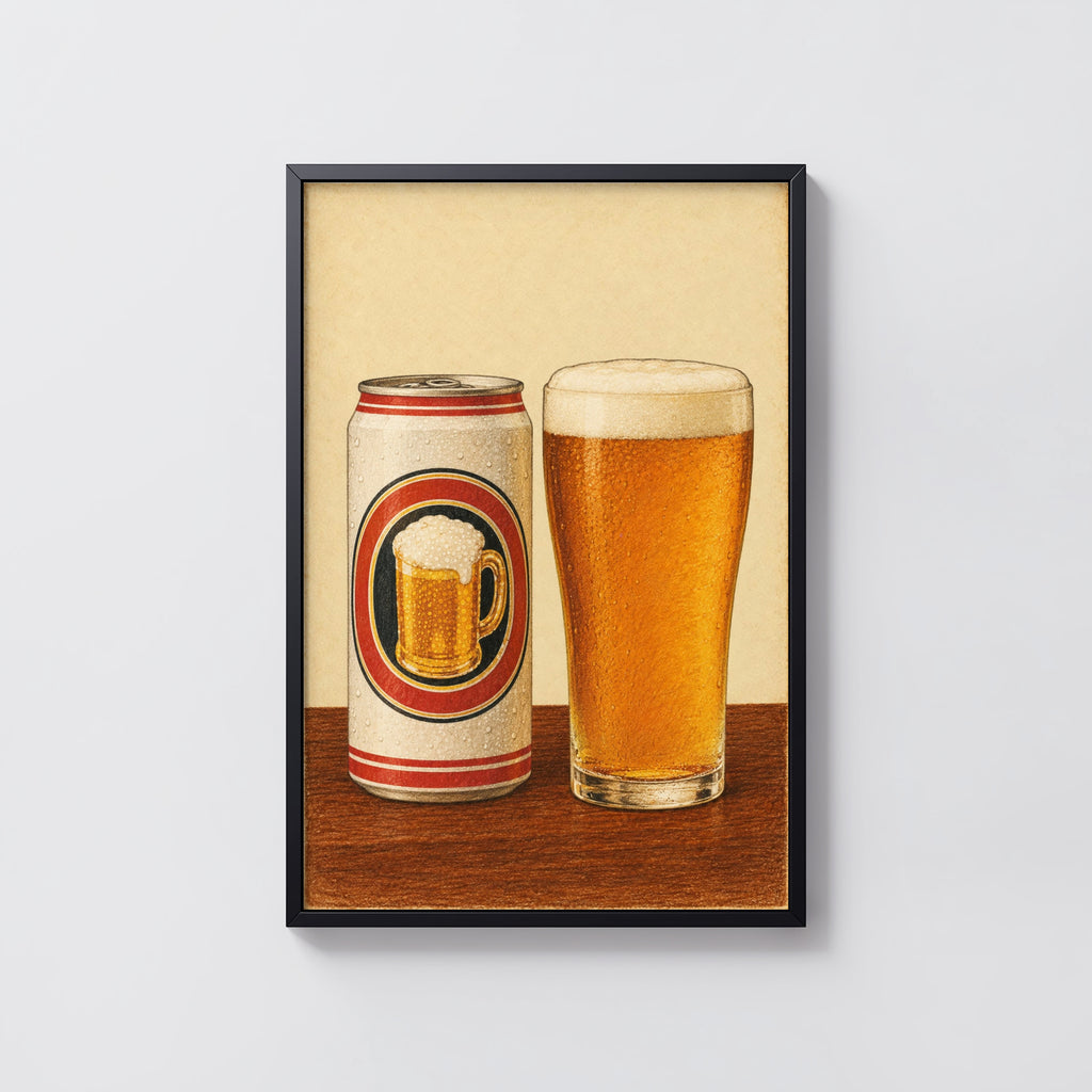 Vintage Beer Can & Pint Print Poster, Pub Wall Art