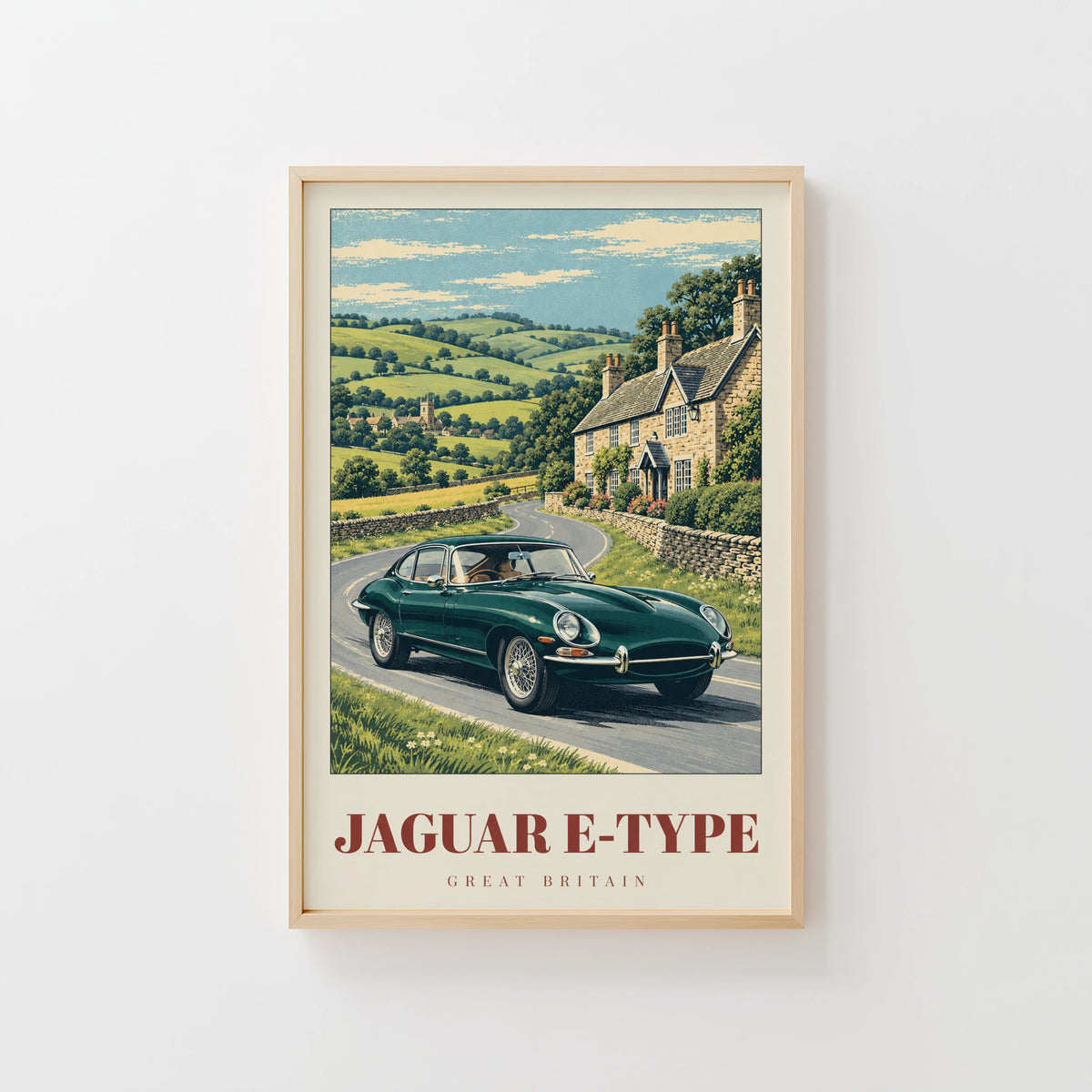 Vintage Jaguar E-Type Poster, Classic Car Wall Art, Print