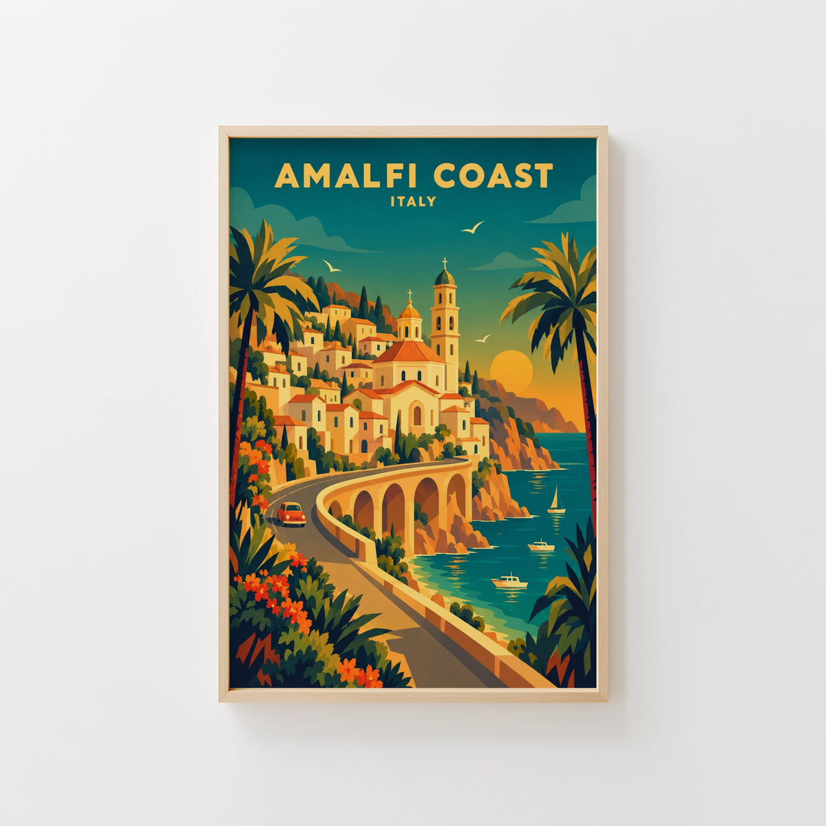 Vintage Amalfi Coast Italy Poster, Travel Wall Art, Print