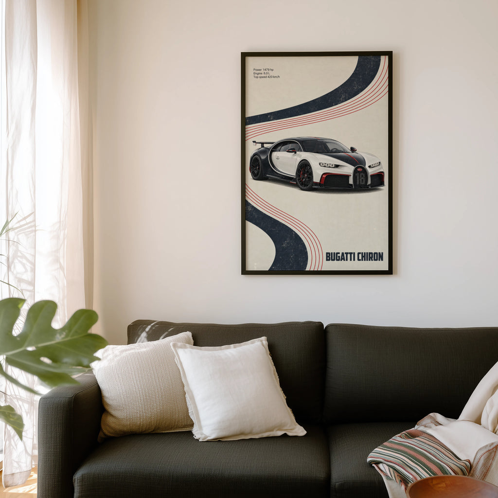 Vintage Bugatti Chiron Print, Supercar Wall Art