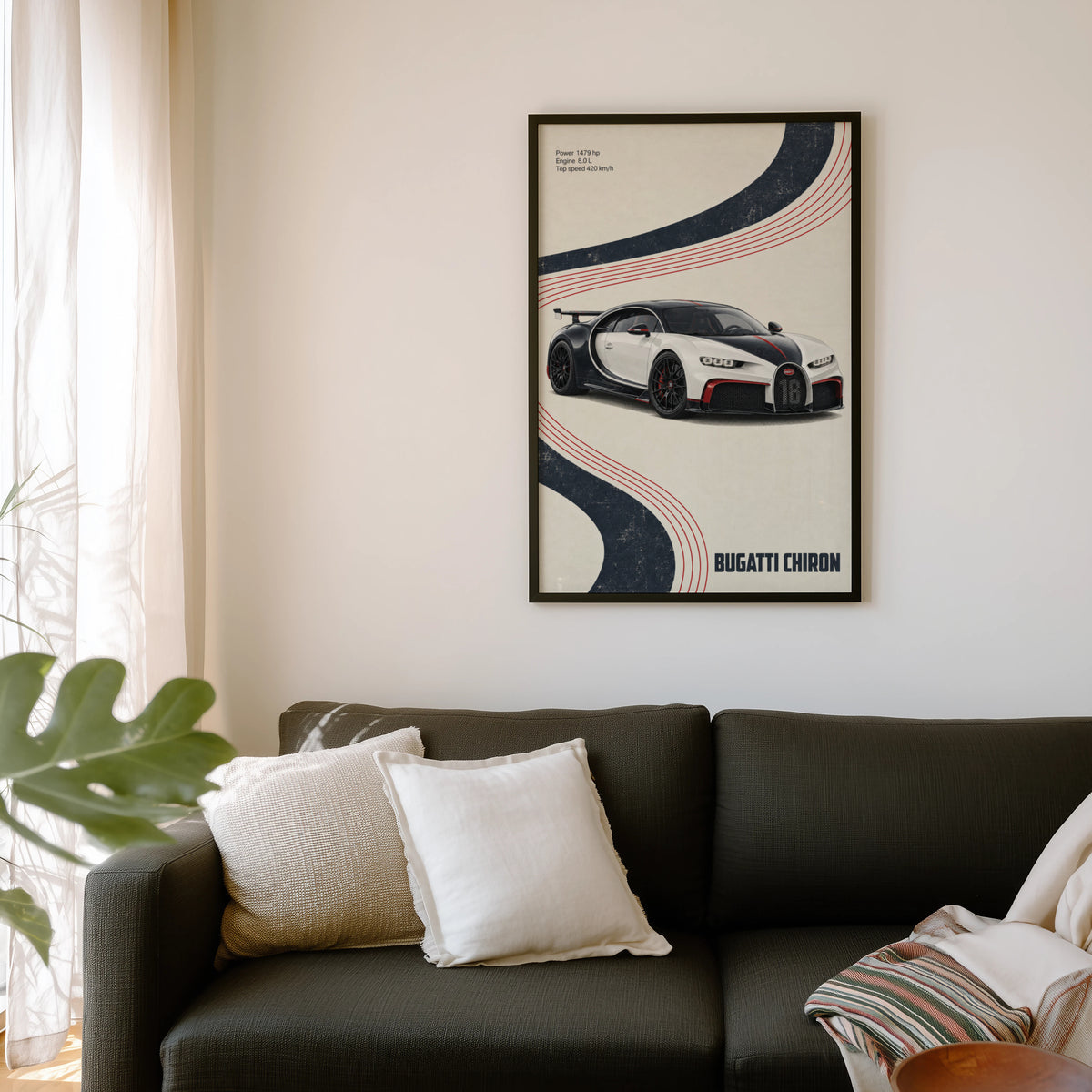 Vintage Bugatti Chiron Print, Supercar Wall Art
