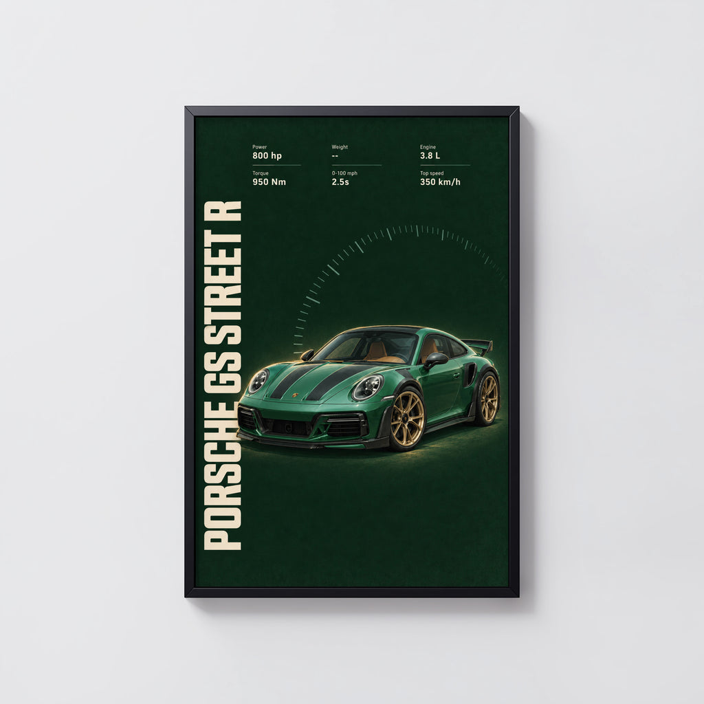 Vintage Porsche GS Street R Print, Green Car