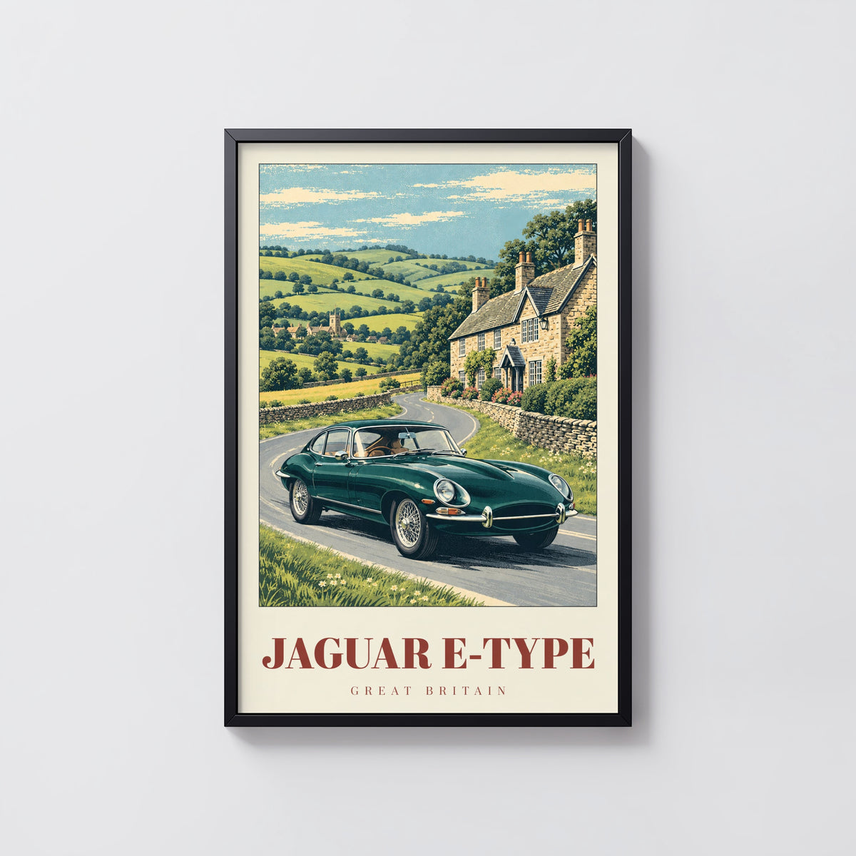 Vintage Jaguar E-Type Poster, Classic Car Wall Art, Print