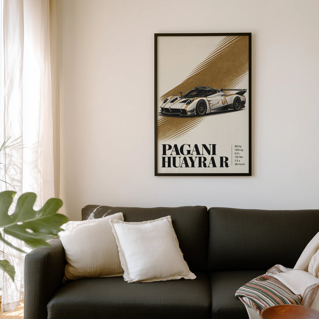 Vintage Pagani Huayra R Print, Supercar Wall Art