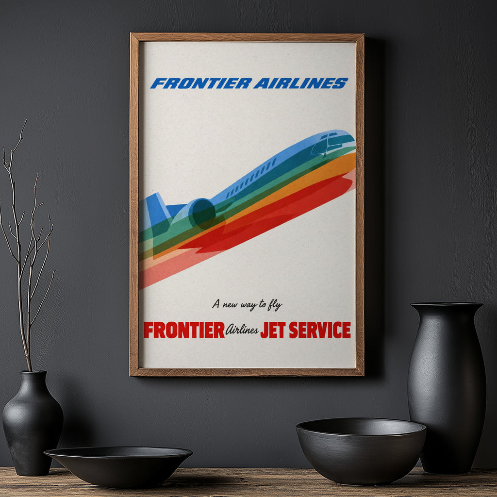 Vintage Frontier Airlines Poster, Jet Wall Art