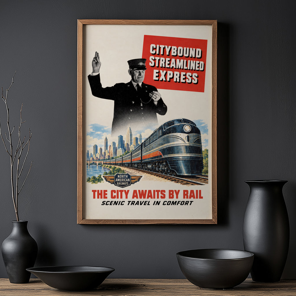 Vintage Train Print Poster, Streamlined Express Wall Art