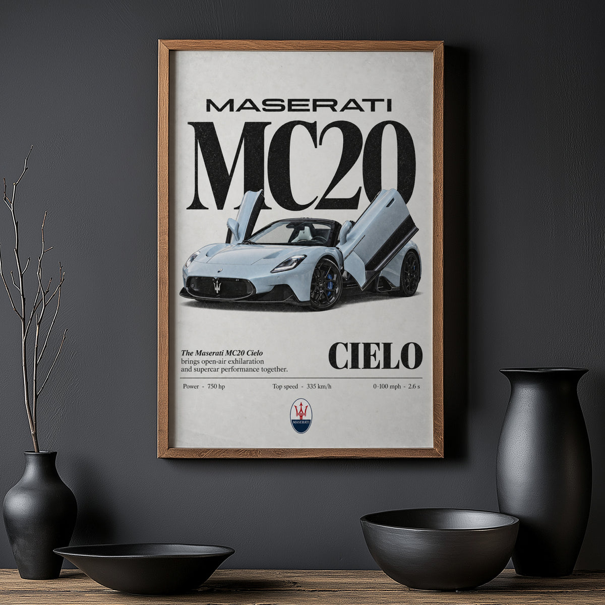Vintage Maserati MC20 Cielo Print, Supercar Art