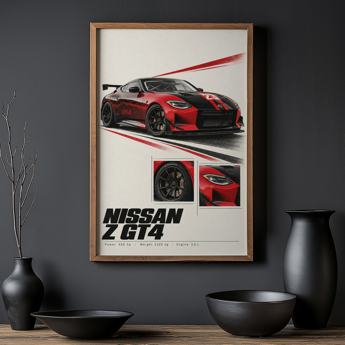 Vintage Nissan Z GT4 Print, Race Car Wall Art