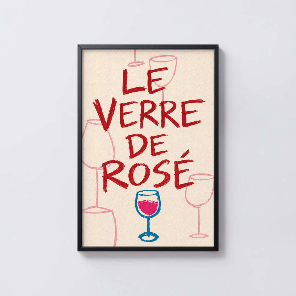 Vintage Le Verre de Rose Print Poster, Wine Wall Art
