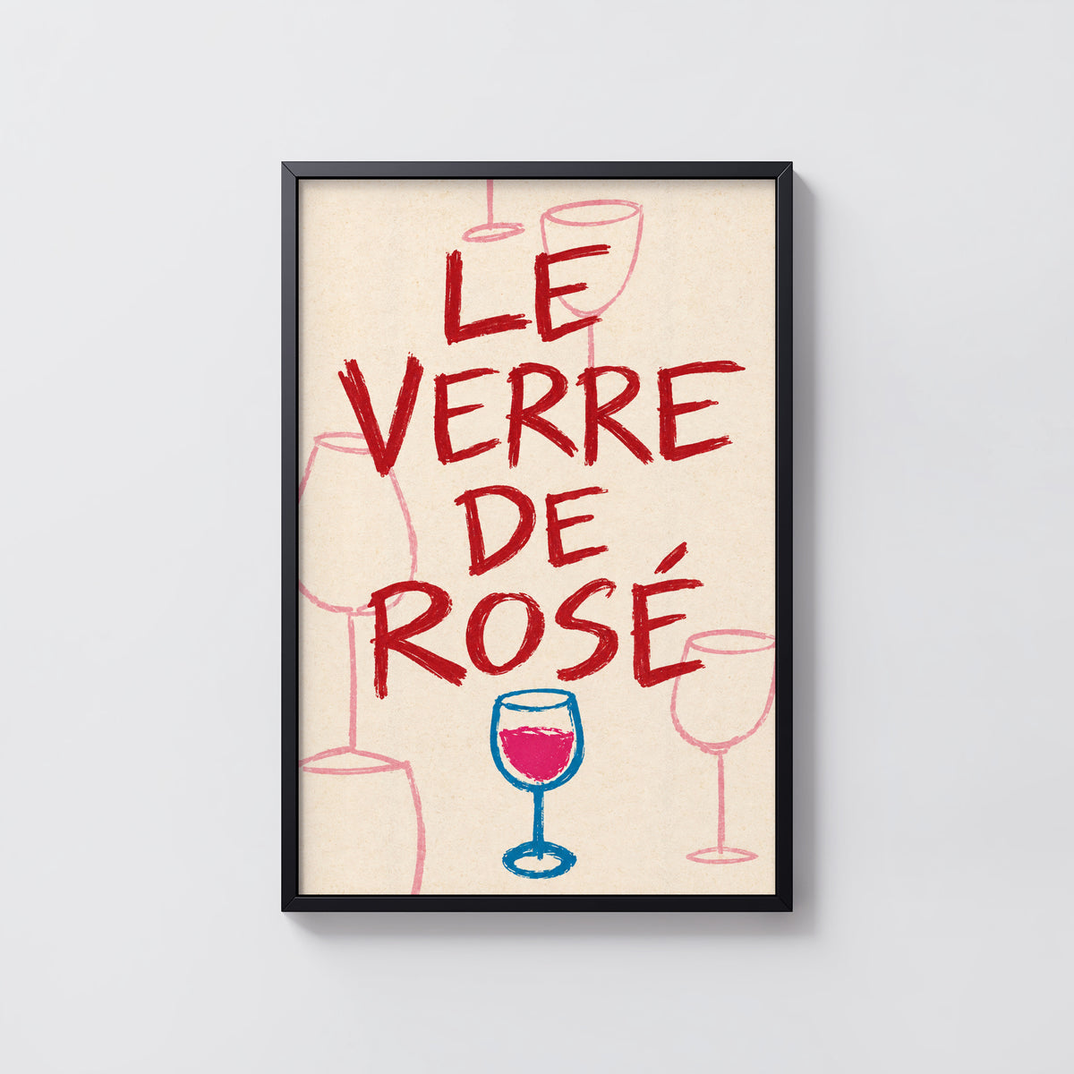 Vintage Le Verre de Rose Print Poster, Wine Wall Art
