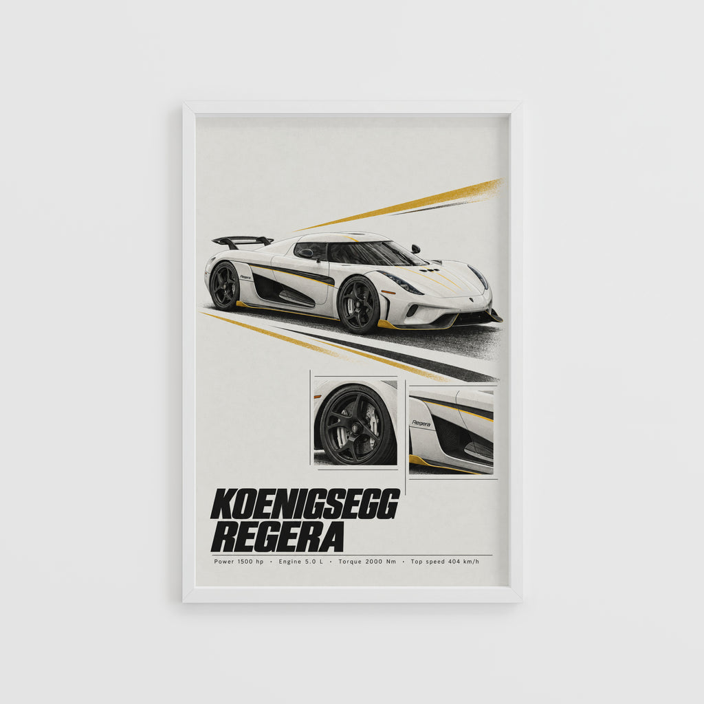 Vintage Koenigsegg Regera Print, Supercar Wall Art