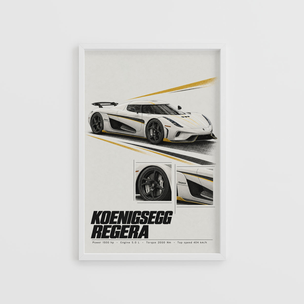 Vintage Koenigsegg Regera Print, Supercar Wall Art