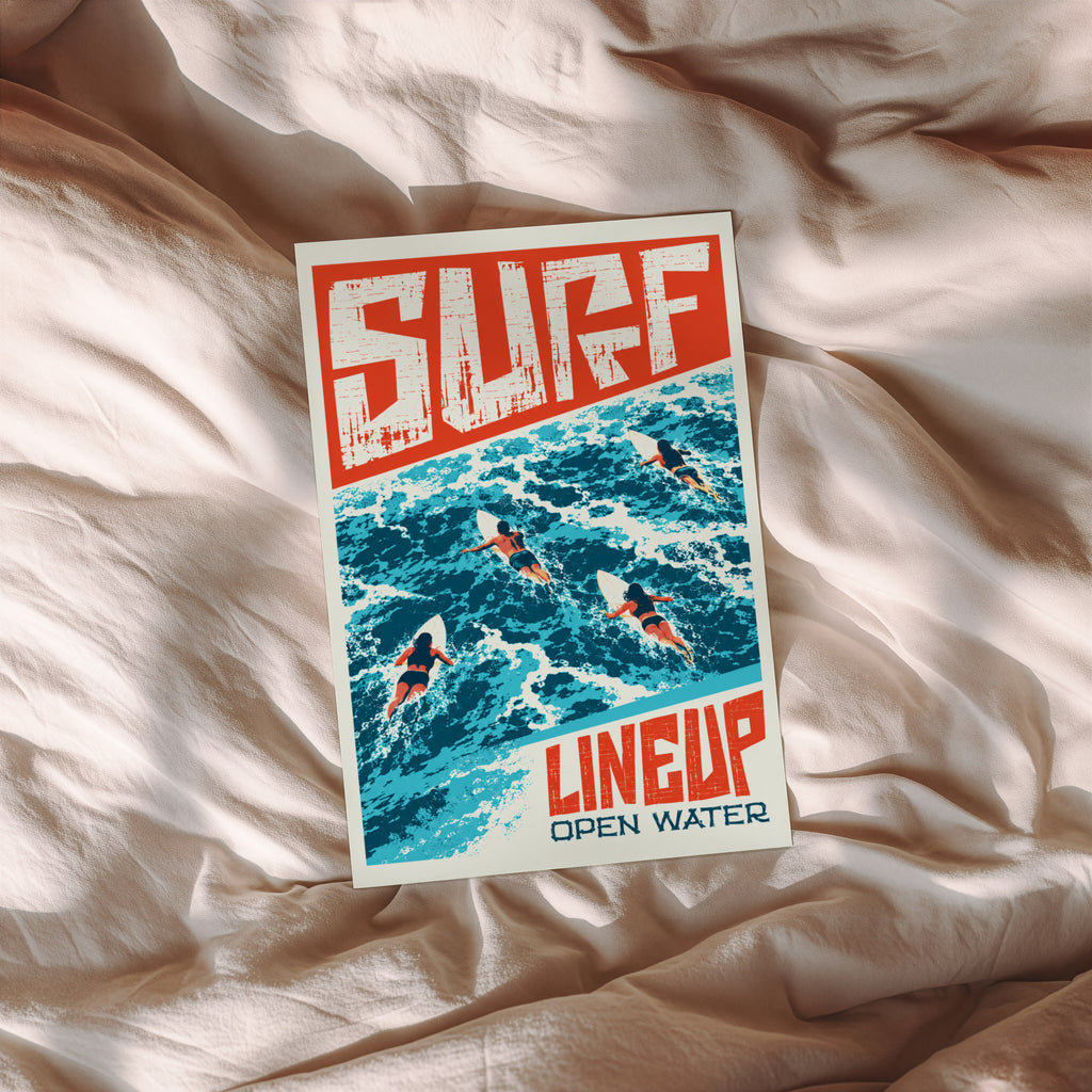 Vintage Surf Lineup Print, Retro Surfing Poster