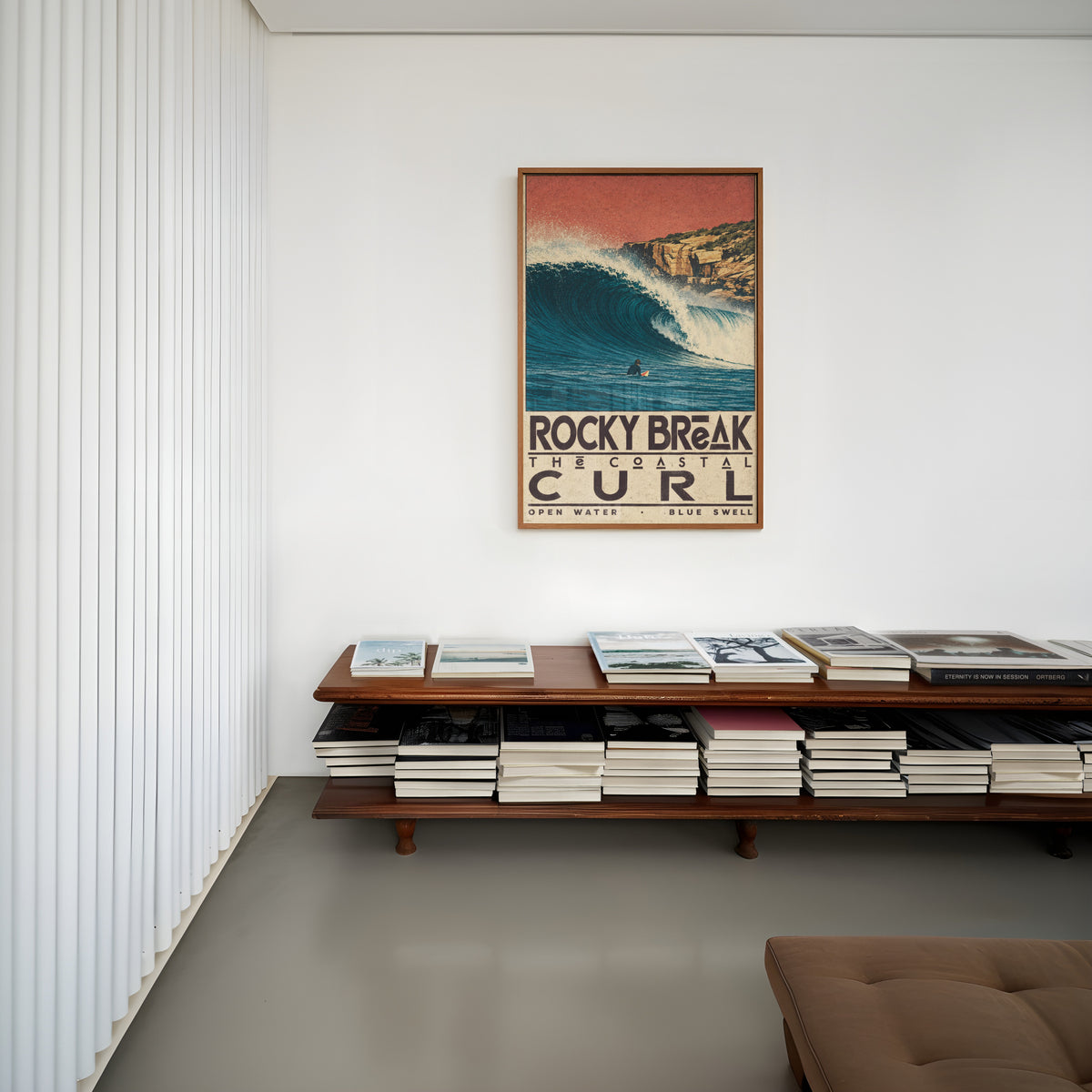 Vintage Surf Print, Rocky Break Poster, Coastal Wave