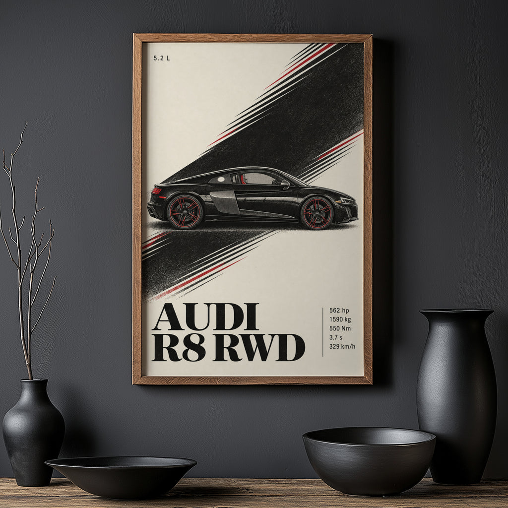 Vintage Audi R8 RWD Print, Car Poster, Supercar Wall Art