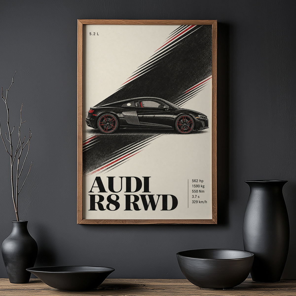 Vintage Audi R8 RWD Print, Car Poster, Supercar Wall Art