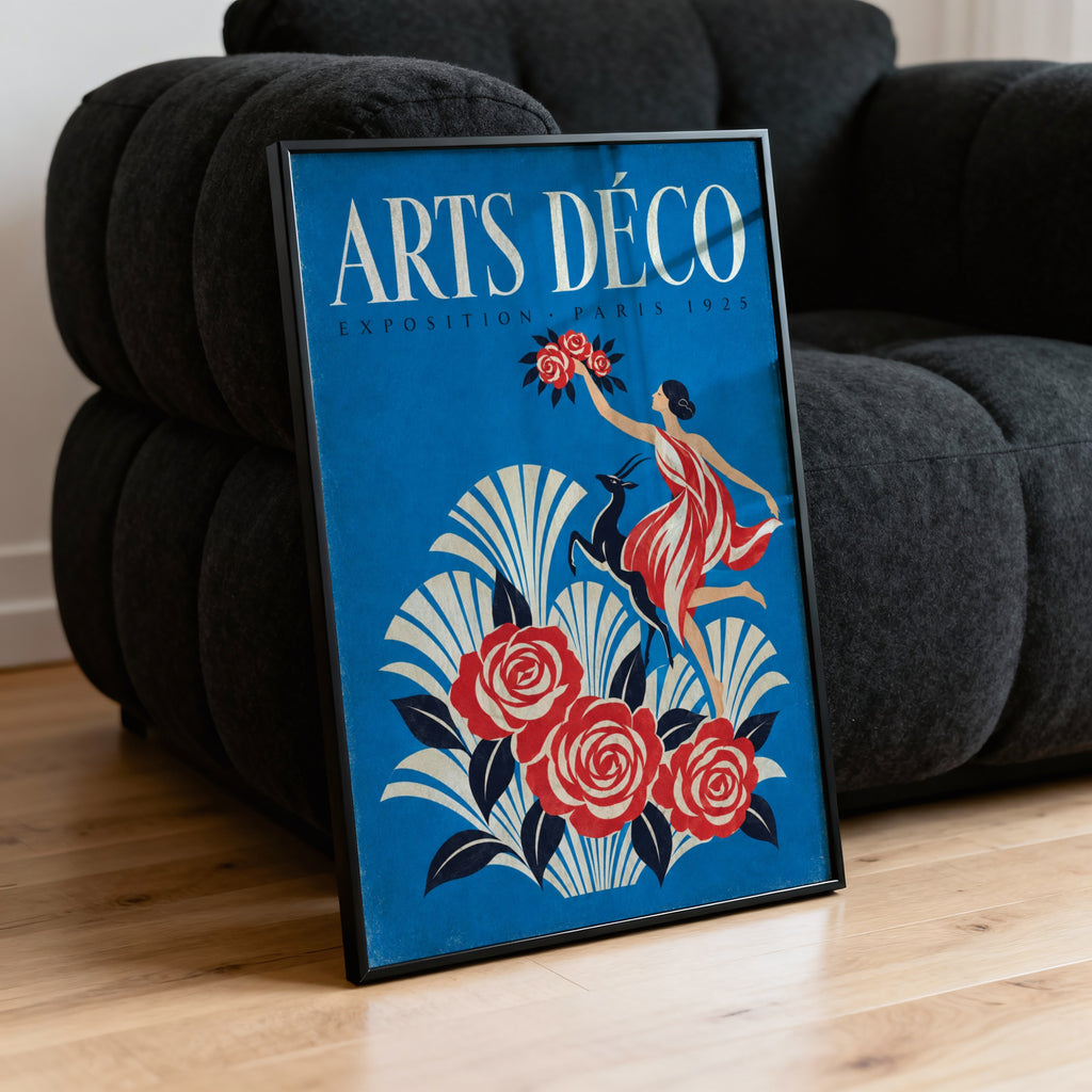 Vintage Paris 1925 Art Deco Poster, Rose Wall Art, Print