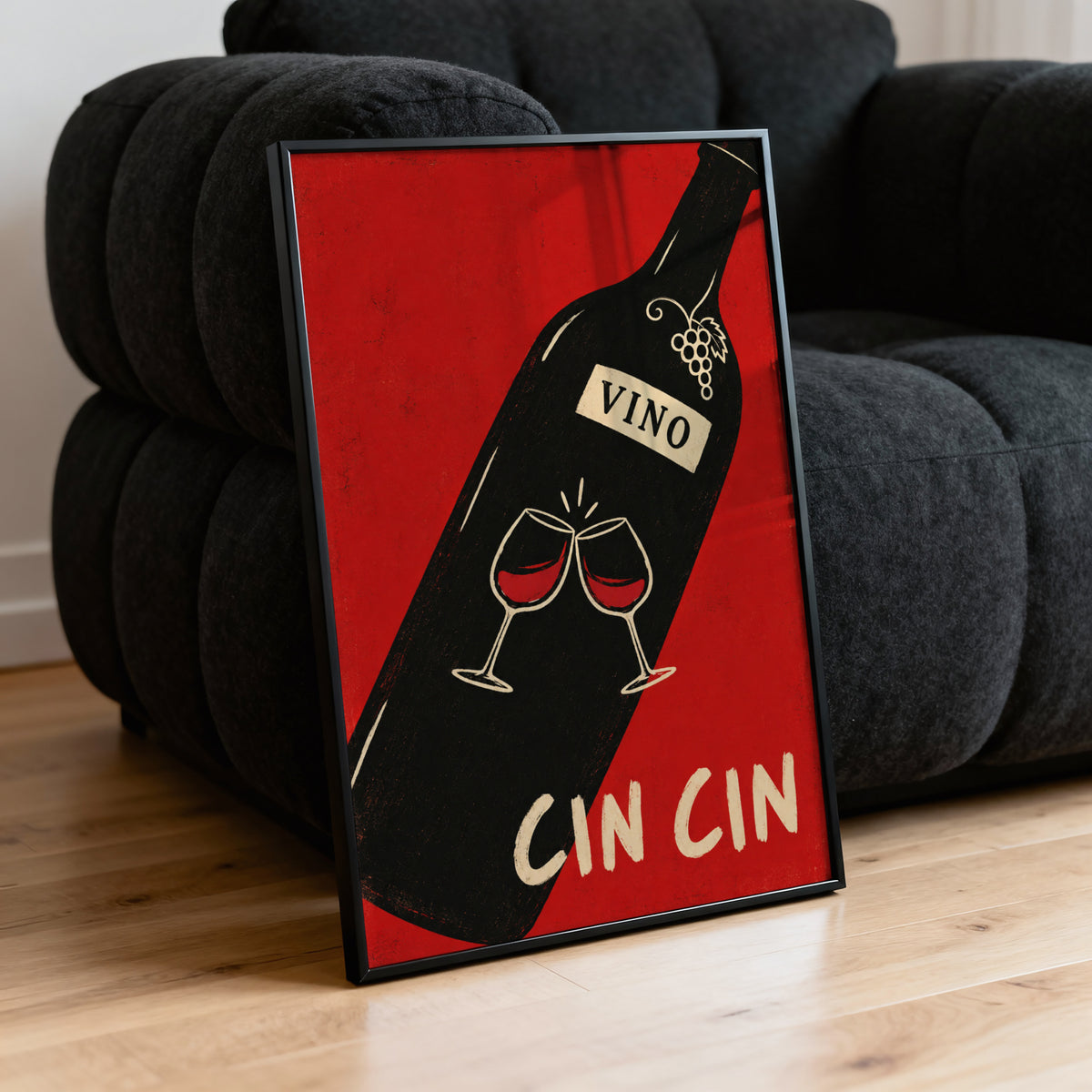 Vintage Cin Cin Wine Print Poster, Red Kitchen Art