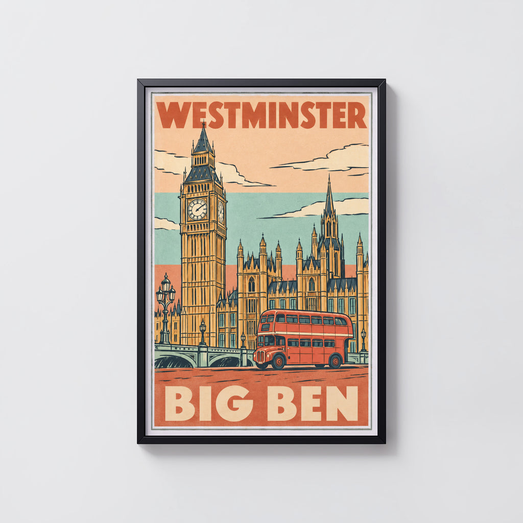 Vintage Big Ben Poster, London Wall Art, Westminster Print