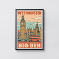 Vintage Big Ben Poster, London Wall Art, Westminster Print