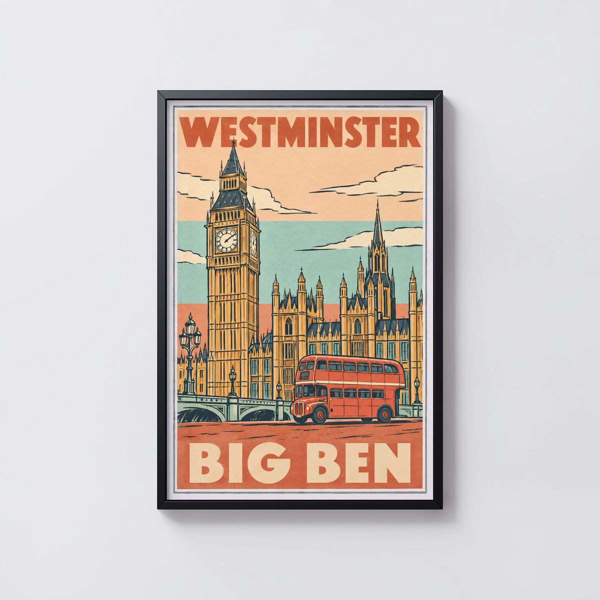 Vintage Big Ben Poster, London Wall Art, Westminster Print