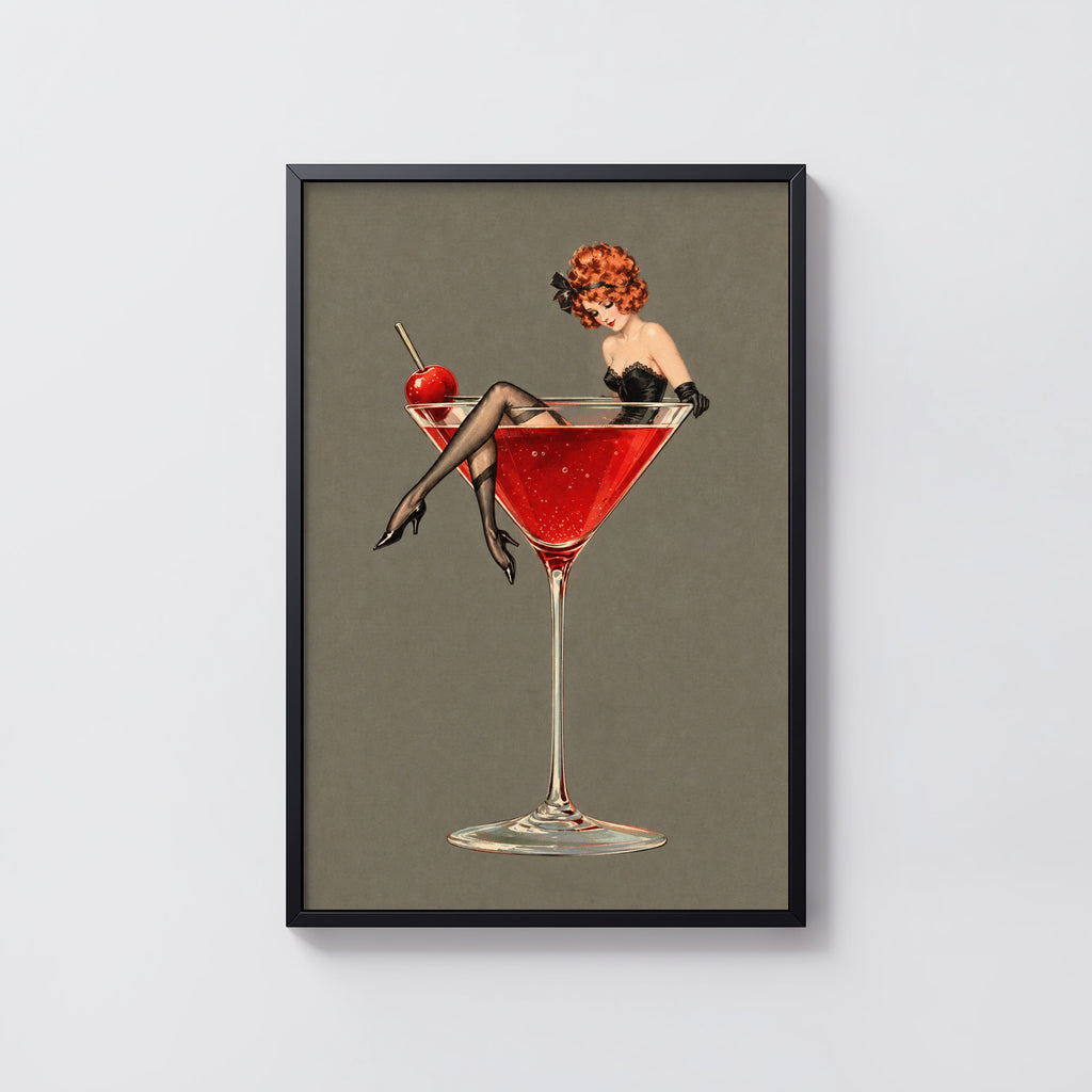 Vintage Cocktail Print Poster, Martini Pin Up Wall Art