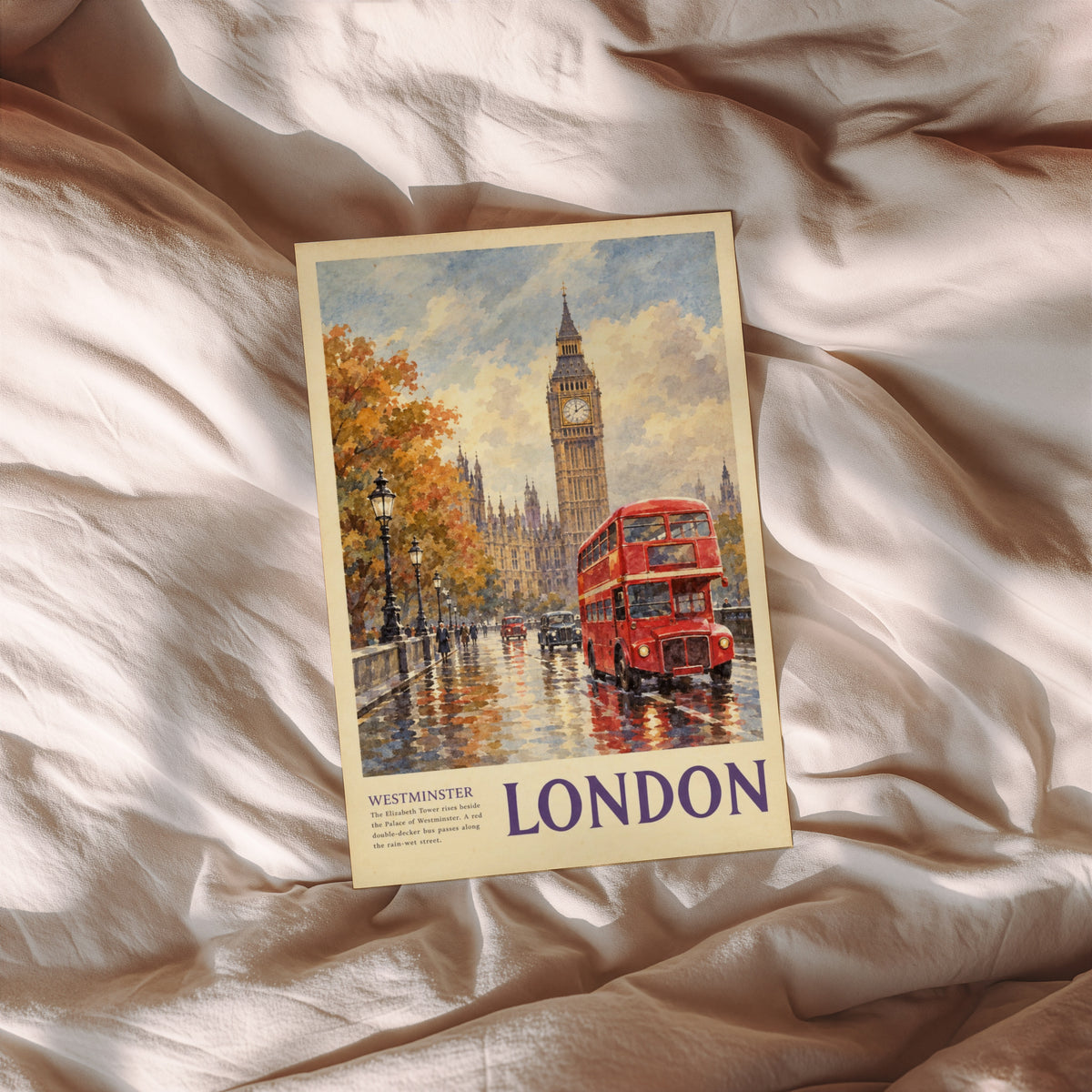Vintage London Poster, Westminster Wall Art, Big Ben Print