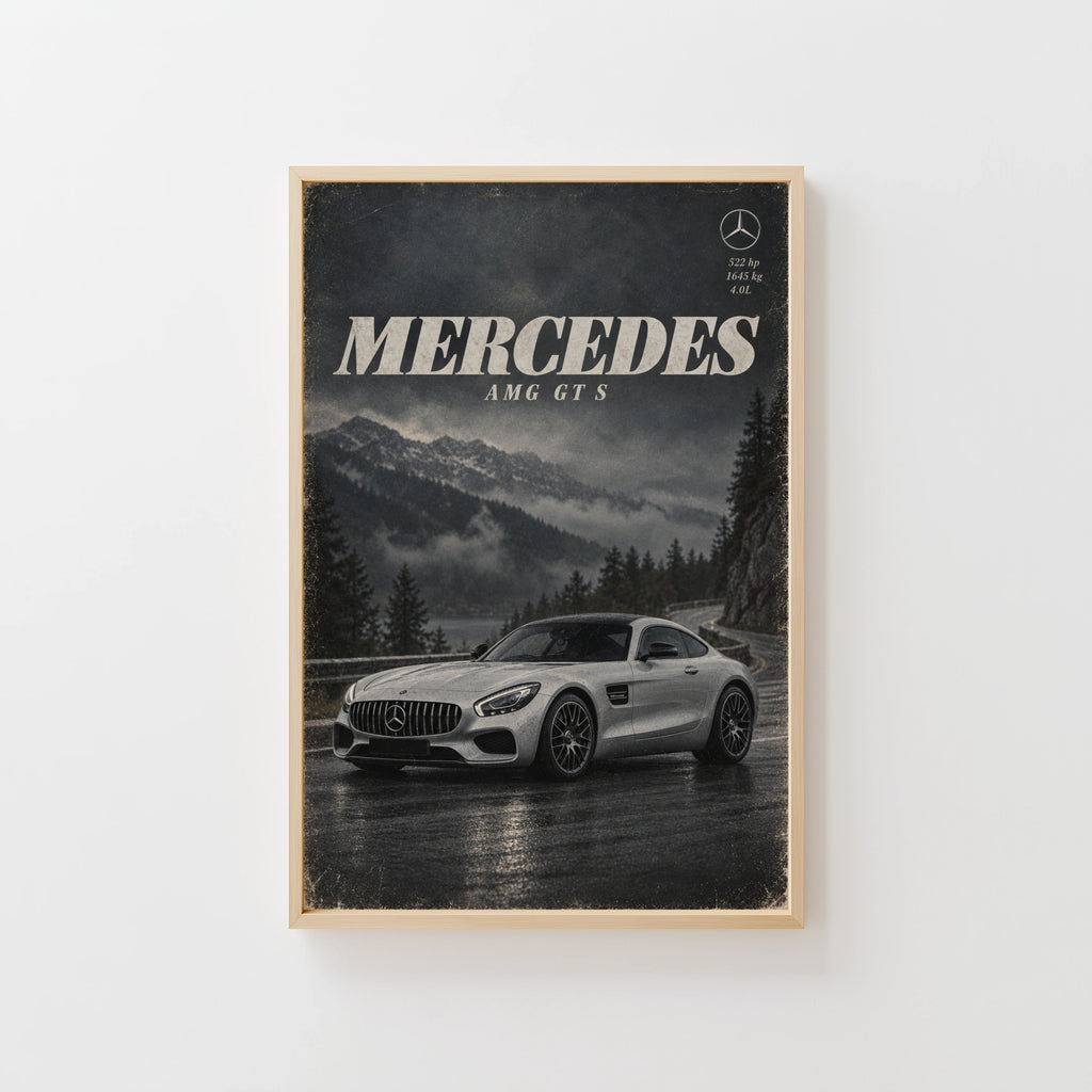 Vintage Mercedes AMG GT S Print, Car Wall Art