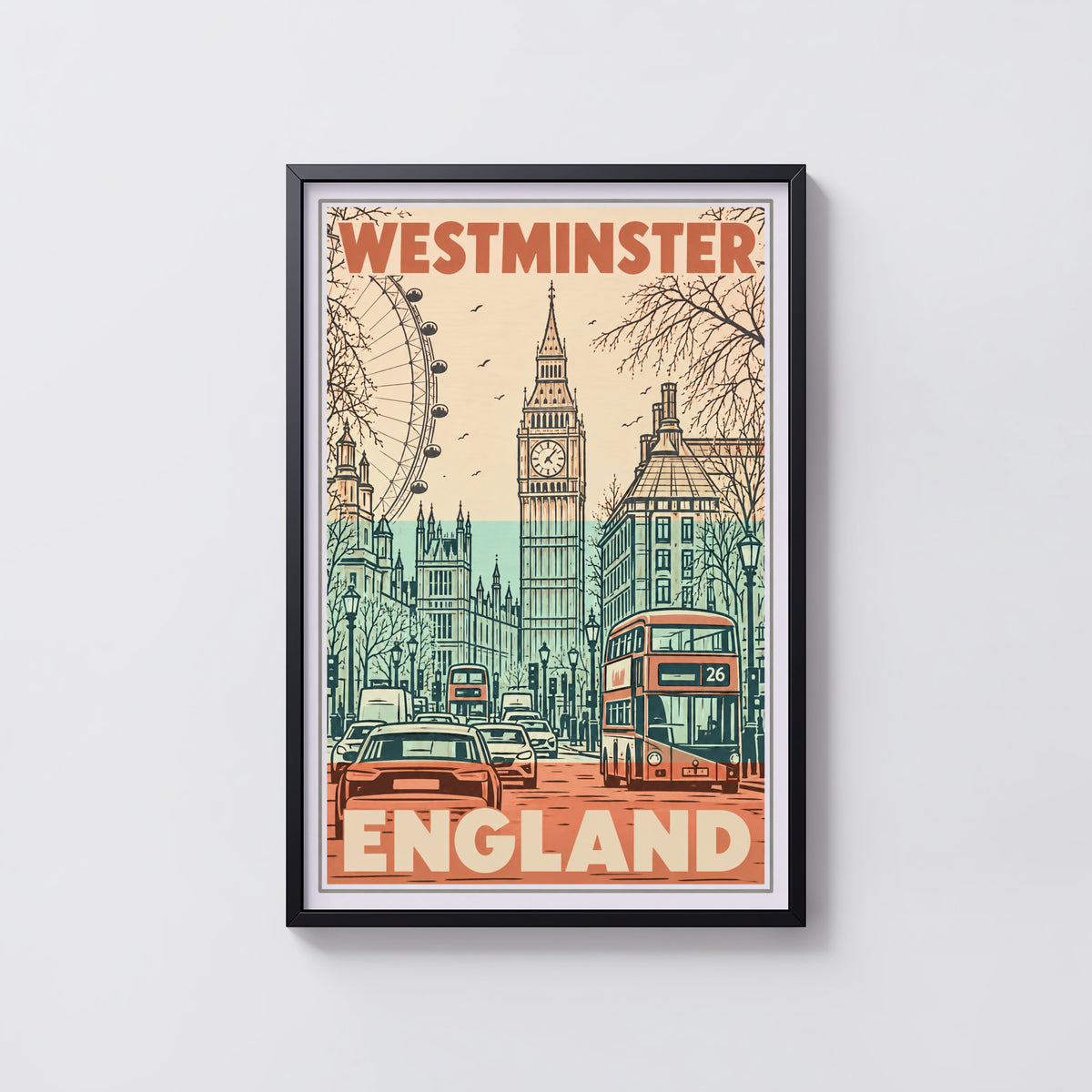 Vintage Westminster London Poster, England Wall Art, Print