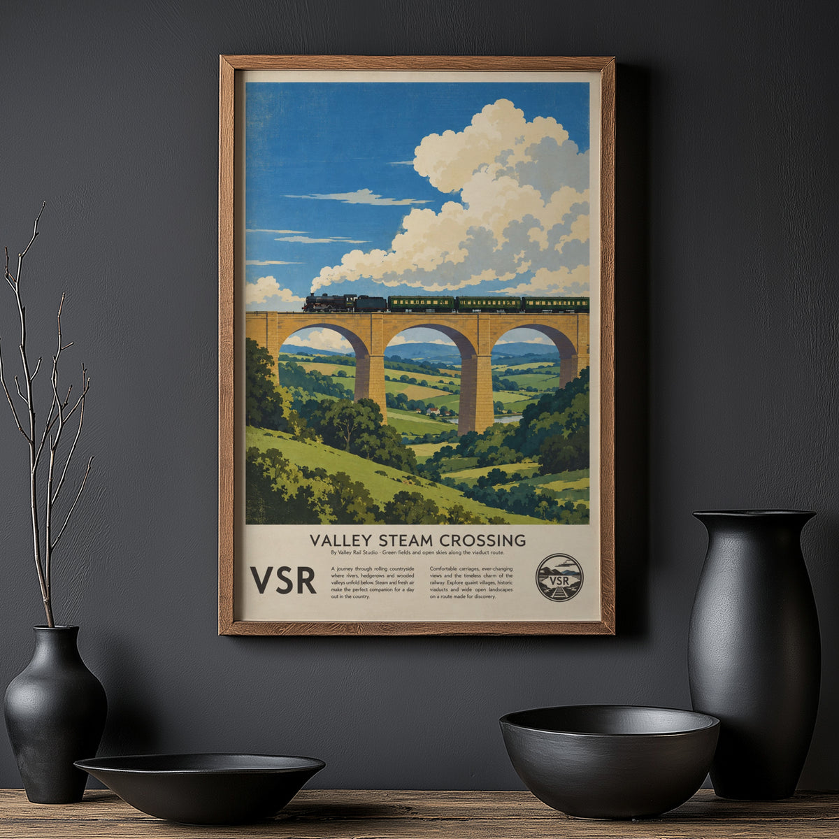 Vintage Steam Train Viaduct Print Poster, Countryside