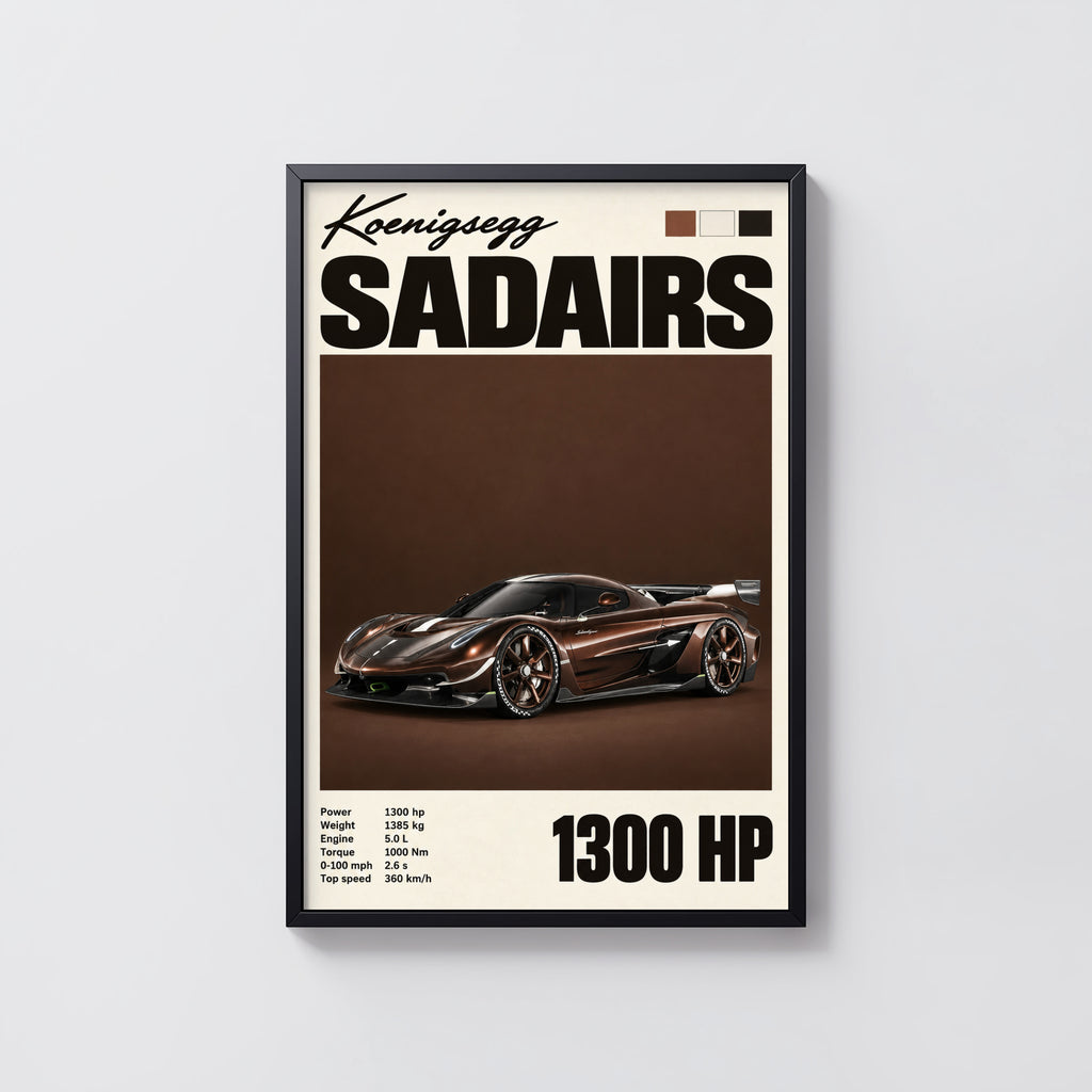 Vintage Koenigsegg Sadairs Print, Hypercar Wall Art