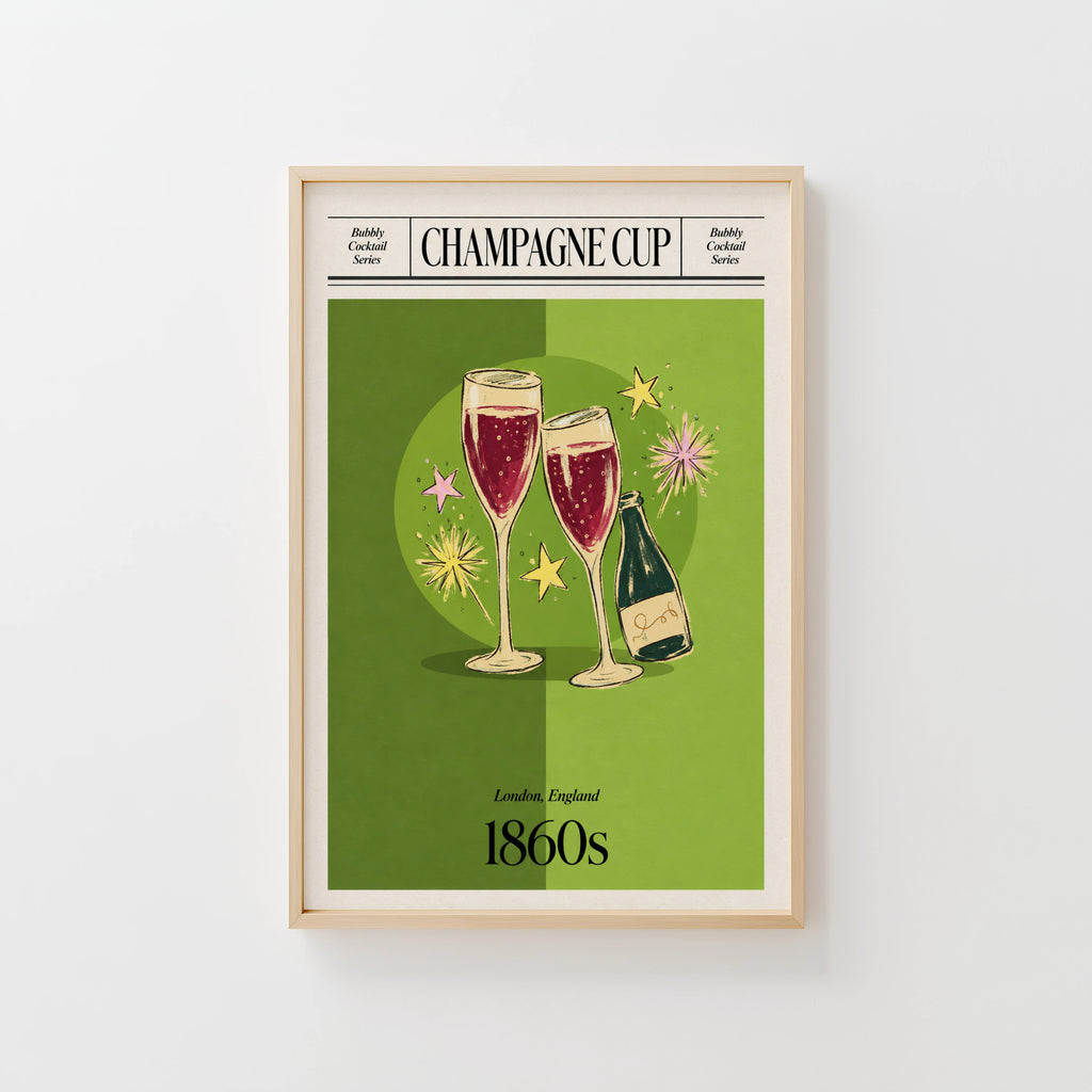 Vintage Champagne Cup Print Poster, Cocktail Wall Art