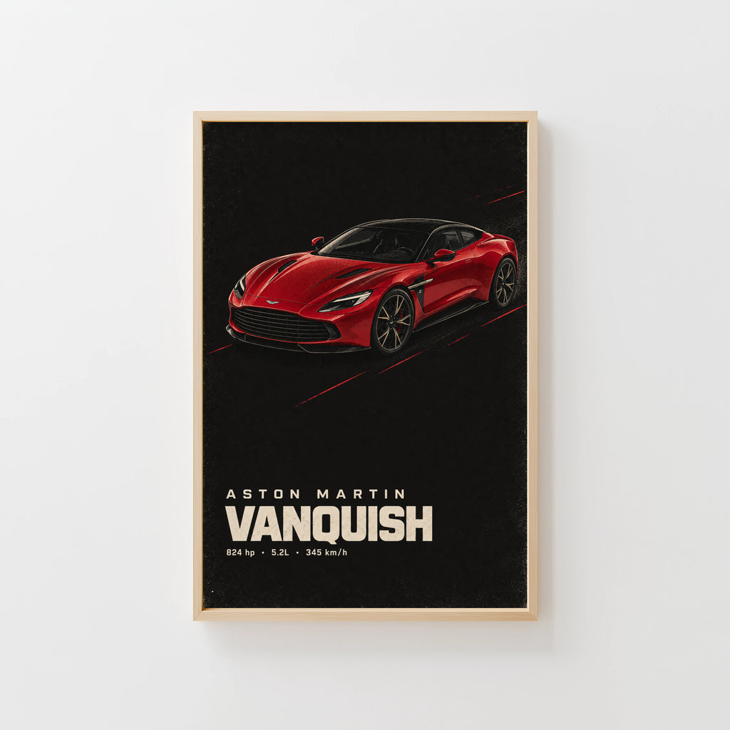 Vintage Aston Martin Vanquish Print, Red Car Art
