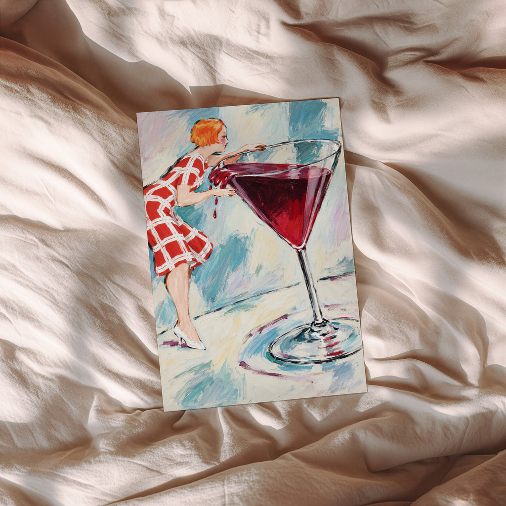 Vintage Wine Print Poster, Retro Cocktail Wall Art