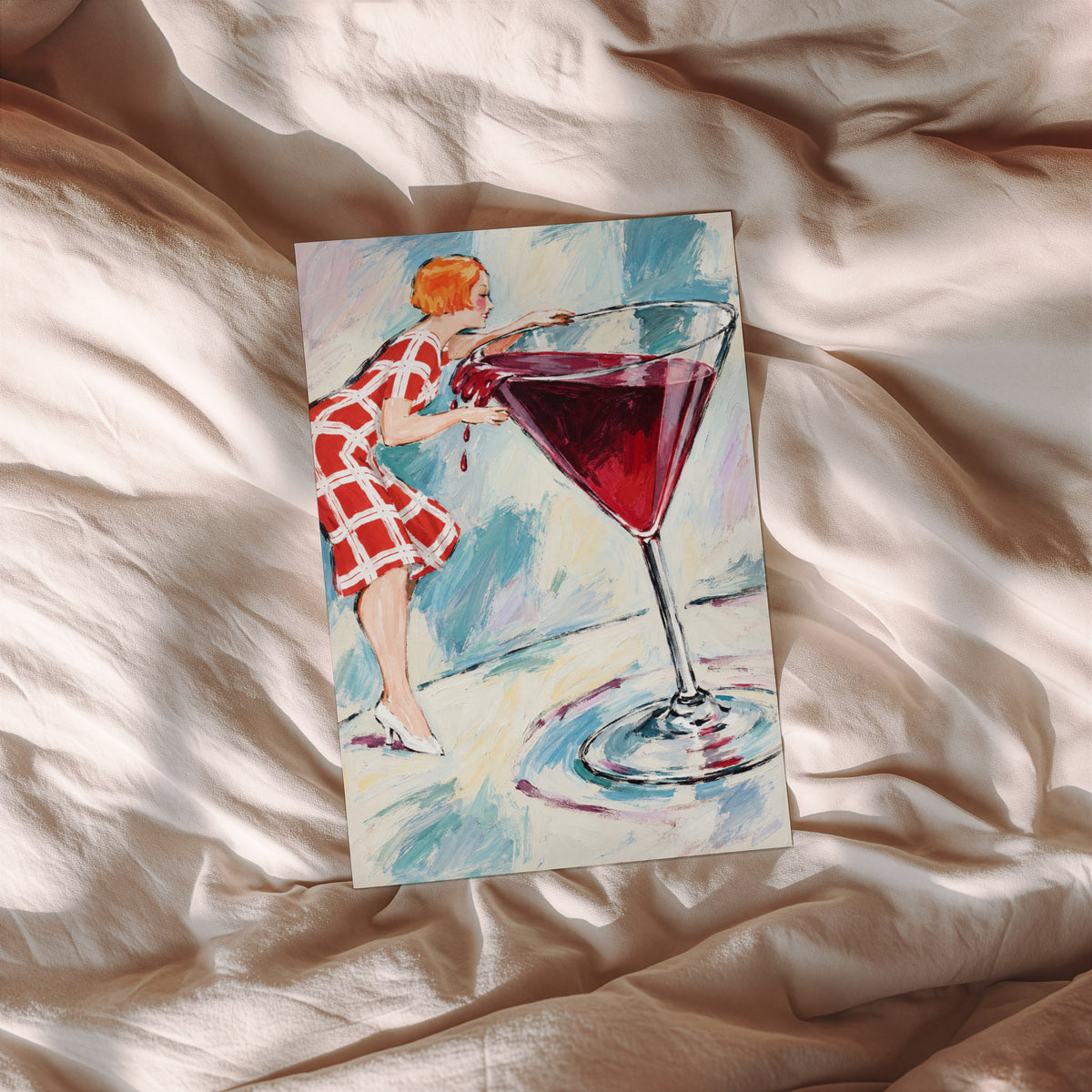 Vintage Wine Print Poster, Retro Cocktail Wall Art
