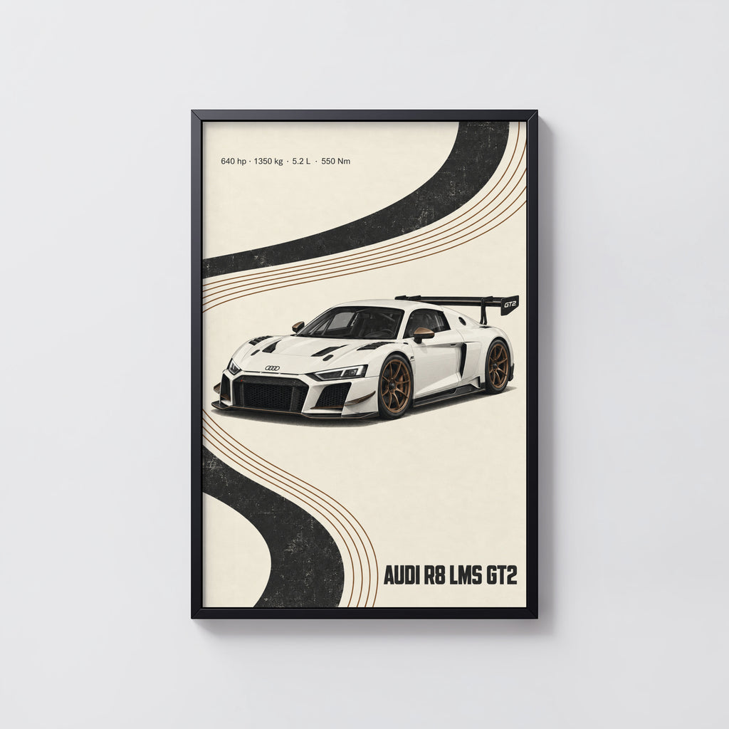 Vintage Audi R8 LMS GT2 Print, Racing Car Wall Art