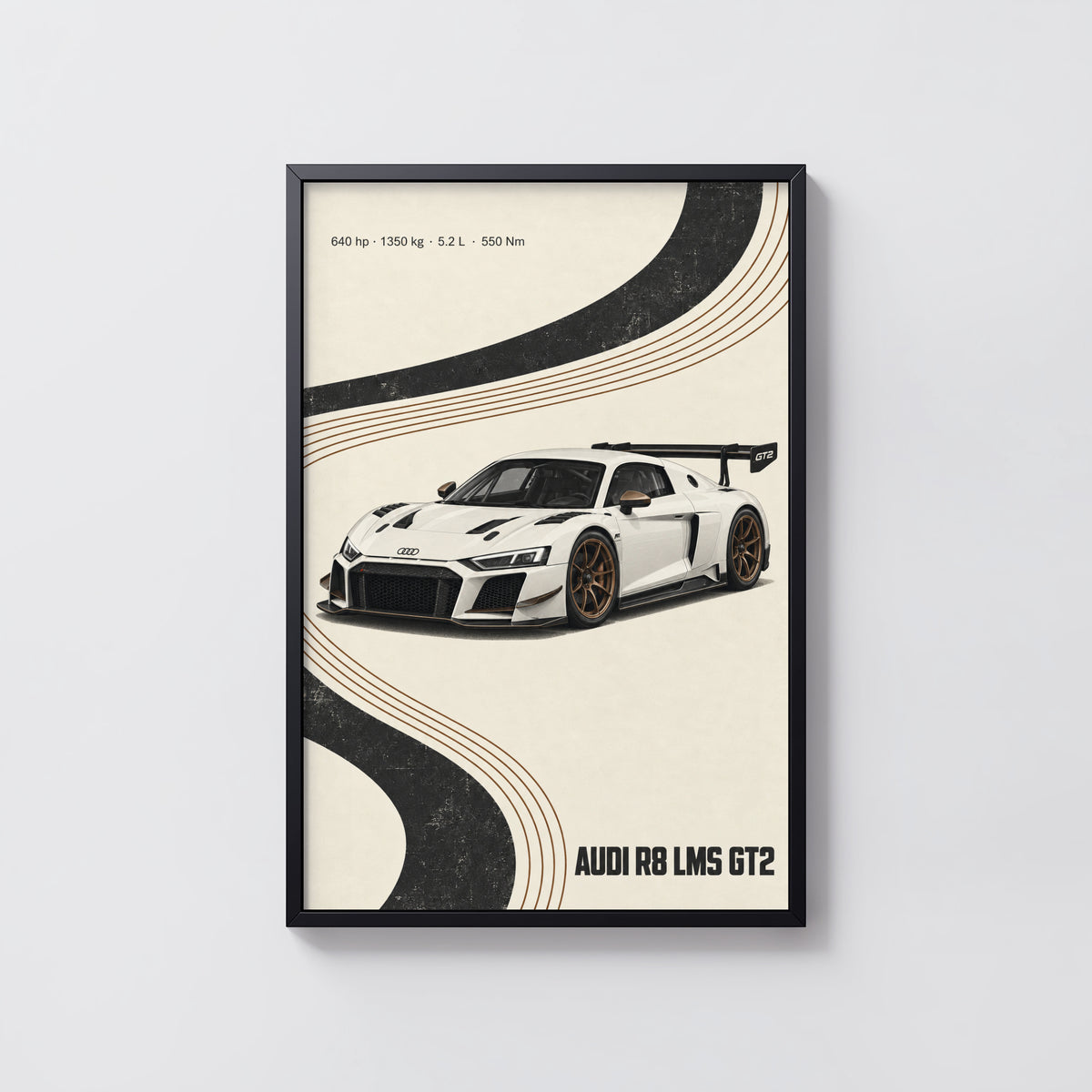 Vintage Audi R8 LMS GT2 Print, Racing Car Wall Art