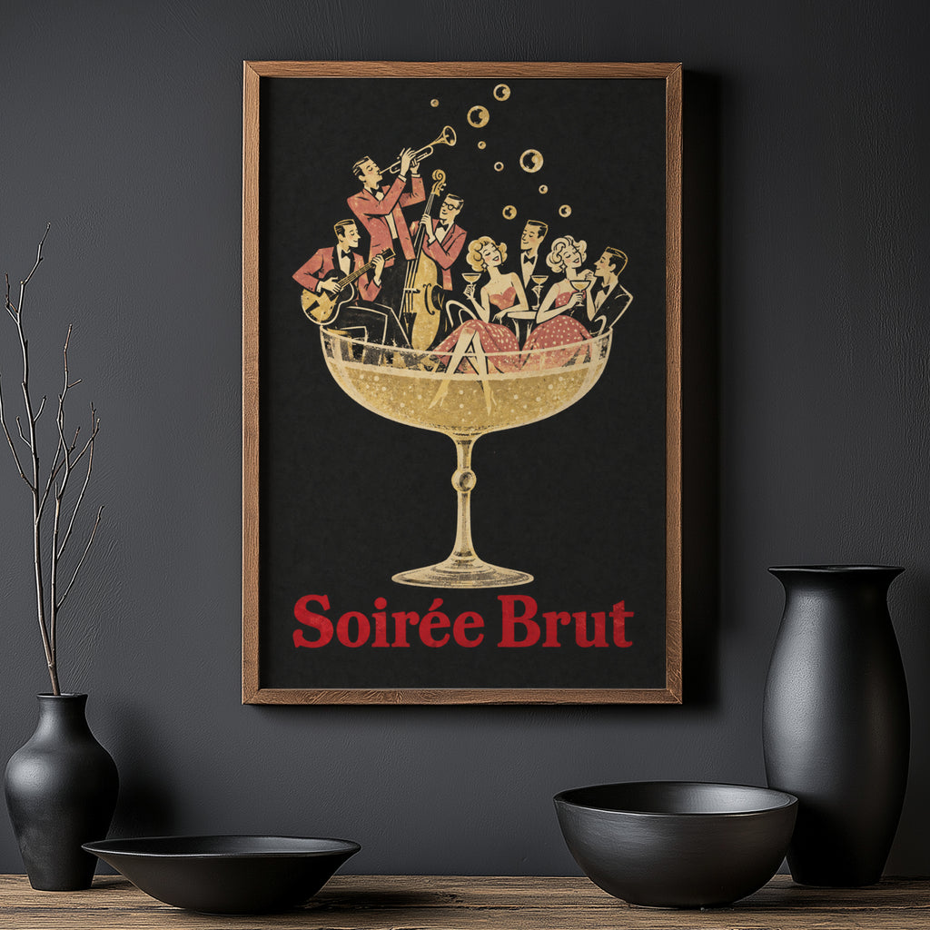 Vintage Champagne Print Poster, Jazz Band Bar Wall Art