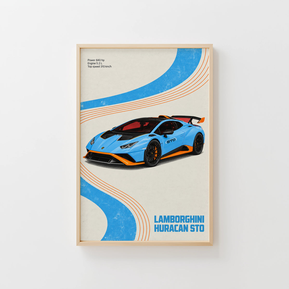 Vintage Lamborghini Huracan STO Print, Car Wall Art
