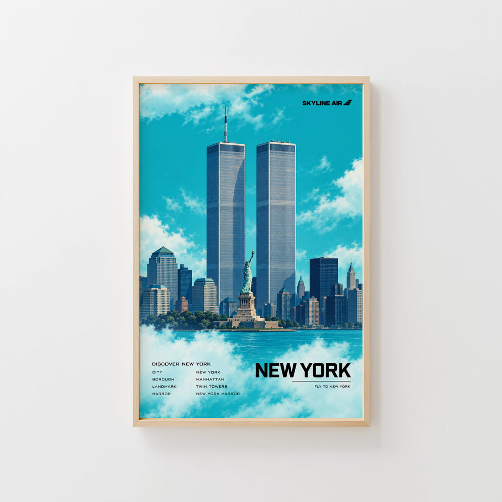 Vintage New York Poster, Twin Towers Wall Art Print