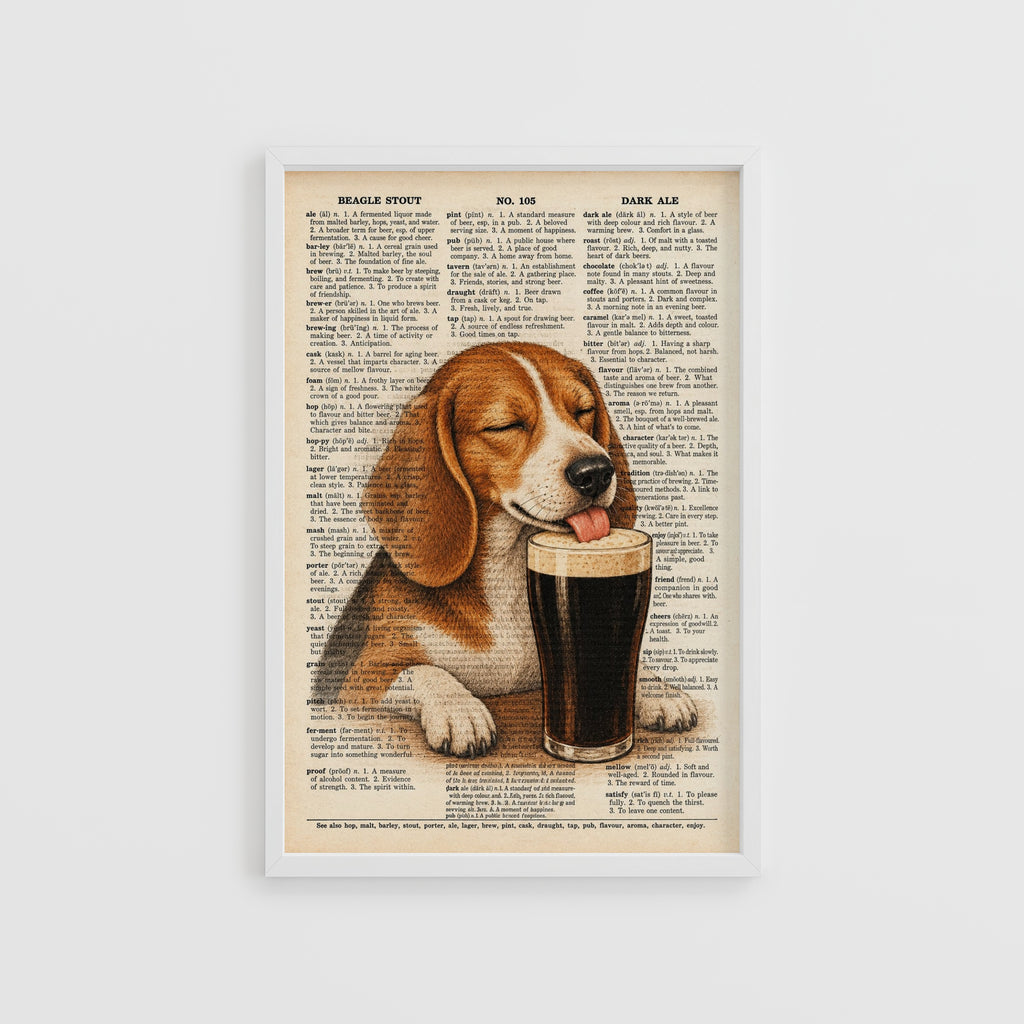 Vintage Beagle Stout Print, Dog Pub Poster, Dictionary Art