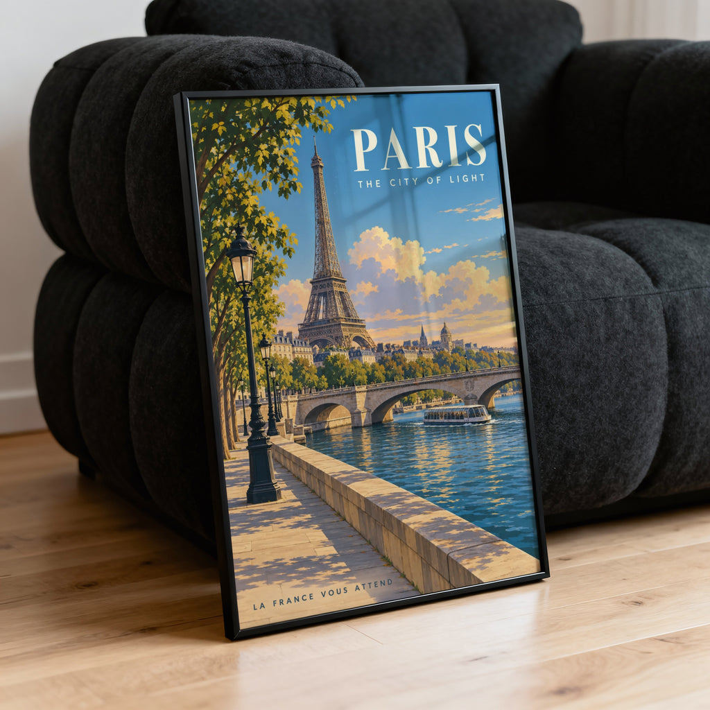 Vintage Paris Poster, Eiffel Tower Wall Art, Seine Print