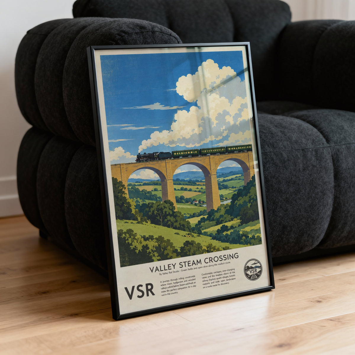 Vintage Steam Train Viaduct Print Poster, Countryside