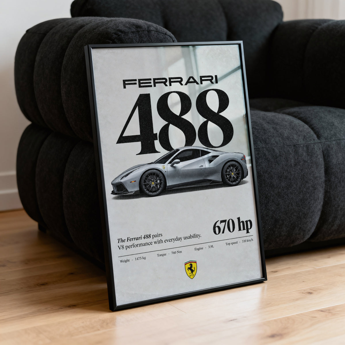 Vintage Ferrari 488 Print, Car Poster, Supercar Wall Art