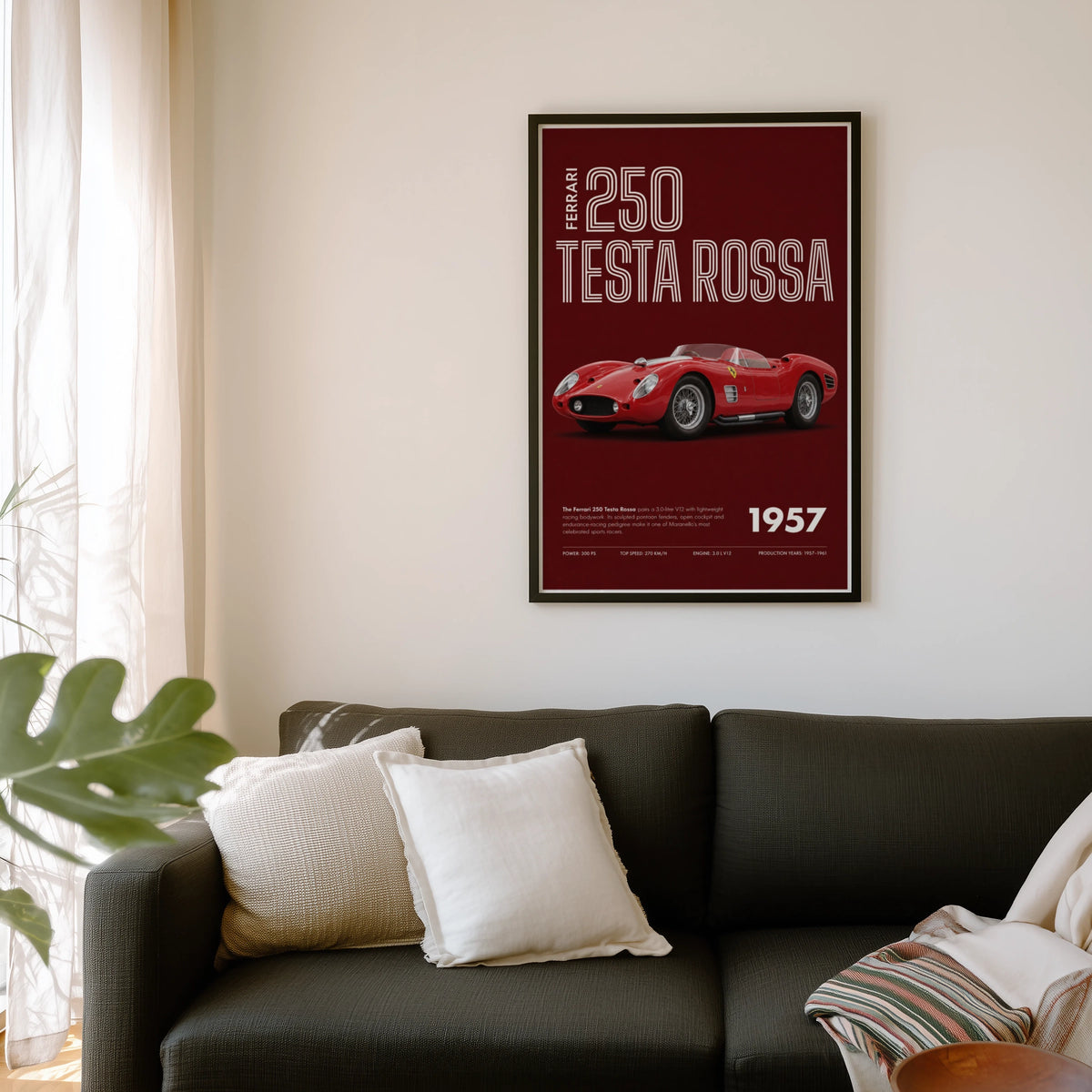 Vintage 1957 Ferrari 250 Testa Rossa Print, Car Poster