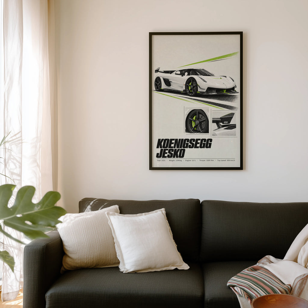 Vintage Koenigsegg Jesko Print, Hypercar Wall Art