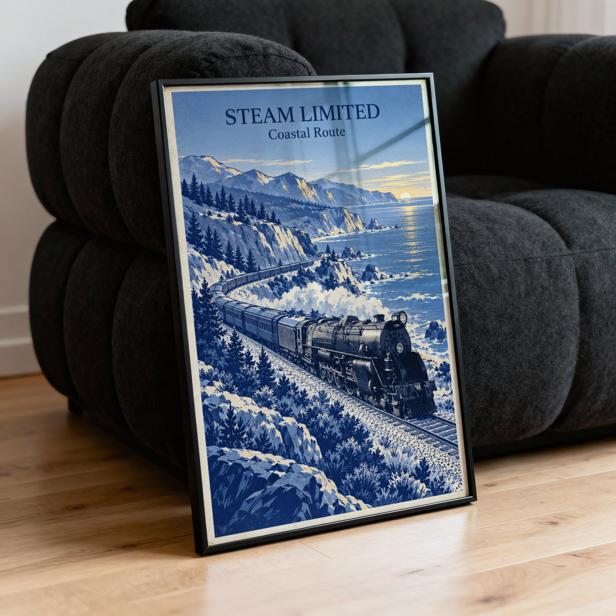 Vintage Steam Train Print Poster, Coastal Wall Art