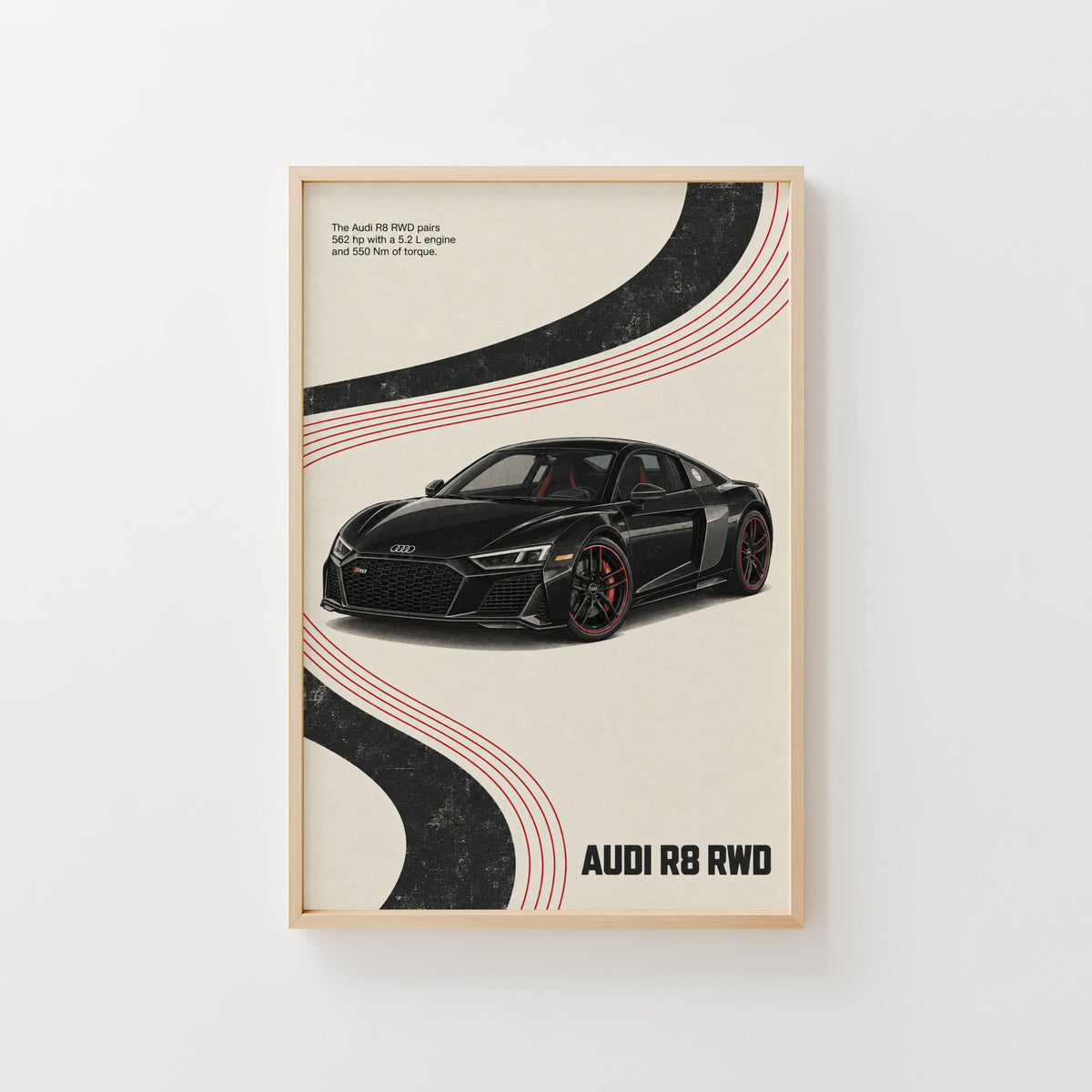 Vintage Audi R8 RWD Print, Car Poster, Supercar Wall Art